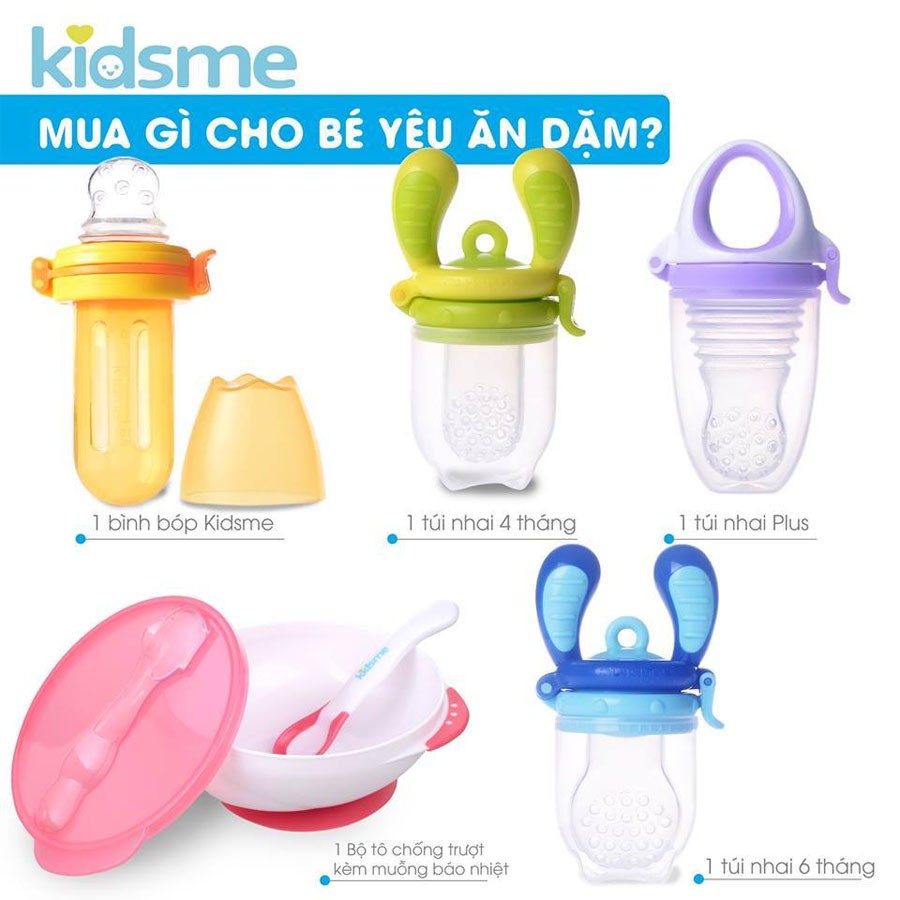 [Chính Hãng] Túi Nhai Chống Hóc Silicone Food Feeder Kidsme Size L Màu Xanh Dương Cho Bé Từ 6 Tháng Tuổi|Ăn Dặm Chủ Động