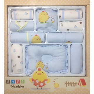 Set đồ quà tặng đầy tháng ý nghĩa cho bé sơ sinh có gối màu xanh