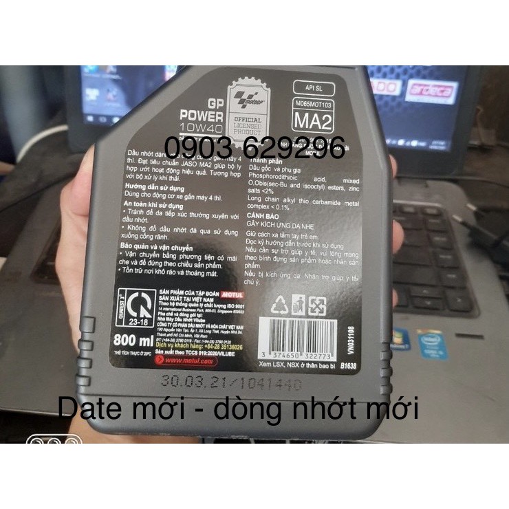 Dầu nhớt Motul moto GP Power 10W40 MA2 chai 800ml và 1L - nhớt xe số - dòng nhớt mới của hãng Motul tương tụ 3100 Silver