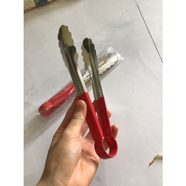 Kẹp gắp thức ăn inox, kẹp gắp đồ nóng cán đỏ dài 22cm