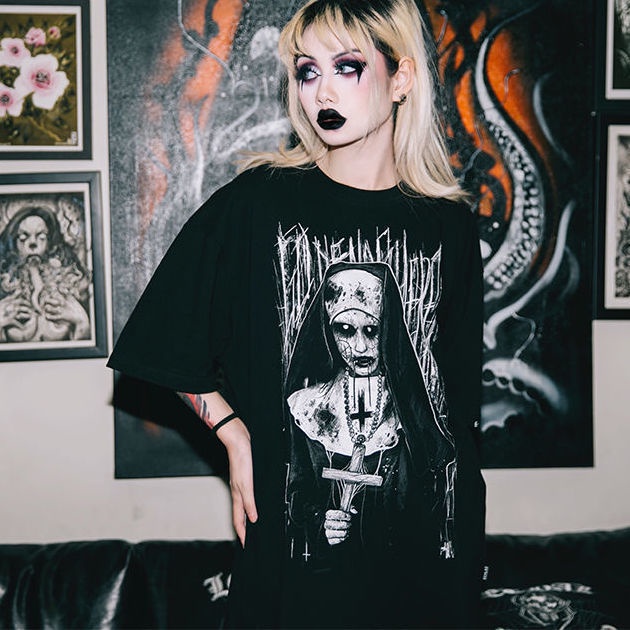 Áo Thun 100% Cotton Nguyên Chất Tay Ngắn In Hình Xăm Hình Arcs Arcs Phong Cách Gothic Rock Âu Mỹ