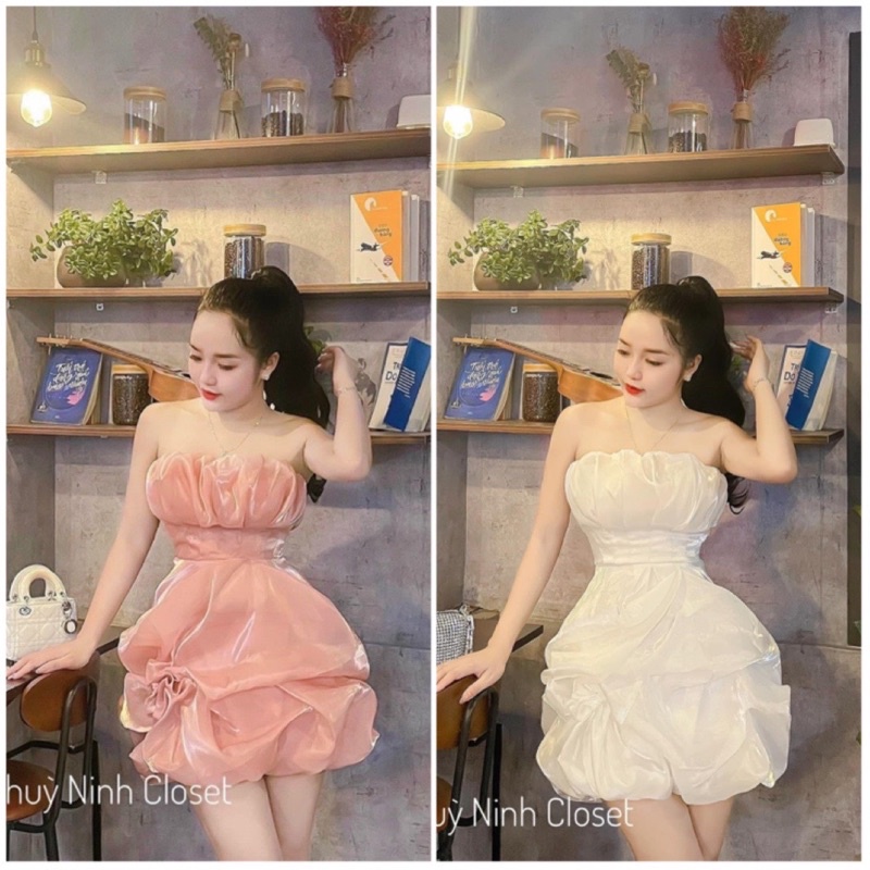 Đầm dự tiệc ống phồng xoè bo eo 2m