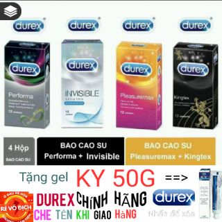 [CHÍNH HÃNG] Bộ 4 hộp 46 chiếc baocaosu durex: Performa,Invisible,Plaeasuremax