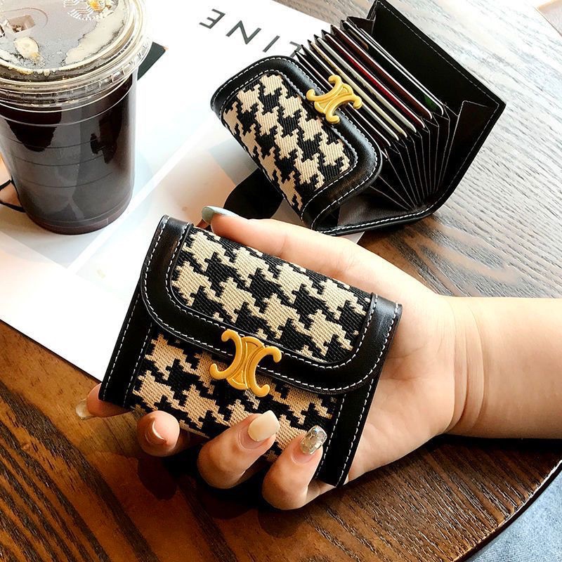 Ví đựng thẻ mini cầm tay hoạ tiết houndstooth, hoạ tiết nanh sói hottrend