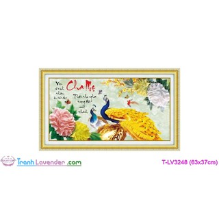 [T-LV3248]Tranh thêu chữ thập Con công Cha Mẹ (63x37cm)