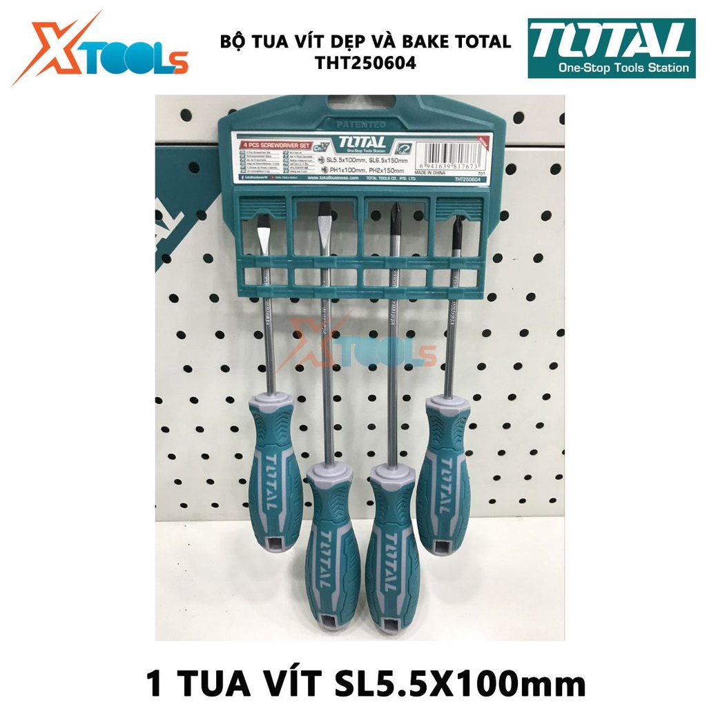 Bộ tuốc nơ vít dẹp và bake 4 chi tiết TOTAL THT250604 |  dùng để siết chặt hoặc gỡ bỏ ốc vít [CHÍNH HÃNG] [XTOOLs]