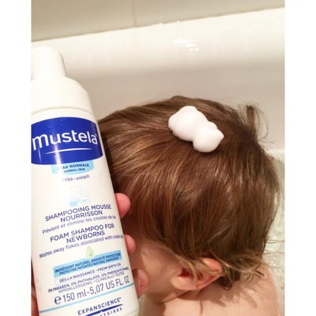 Dầu Gội loại bỏ Cứt Trâu (Viêm Da Tiết Bã) Mustela Foam Shampoo For Newborns 150ml