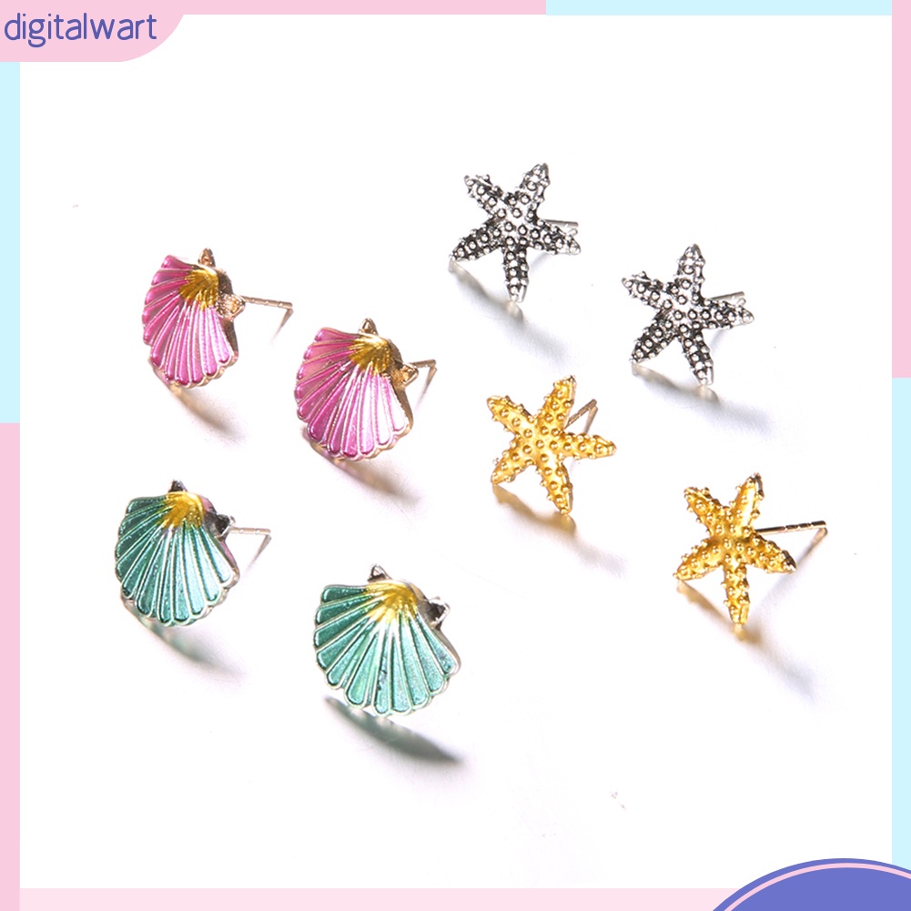 Set 4 Đôi Khuyên Tai Hình Vỏ Sò / Sao Biển Xinh Xắn Dành Cho Nữ