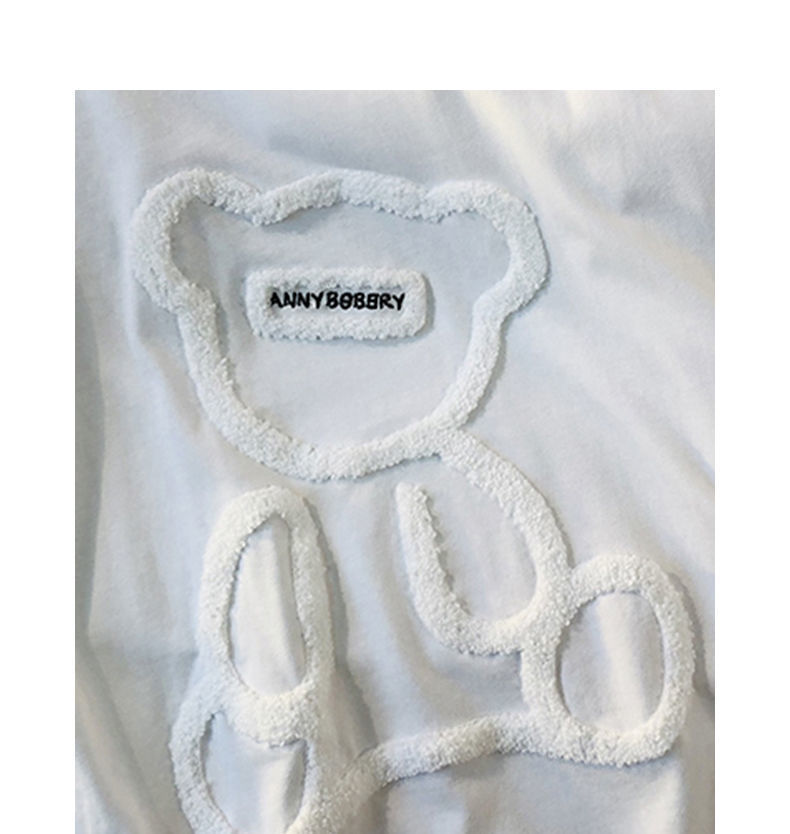 Áo thun ngắn tay họa tiết thêu hình gấu thời trang mùa hè 2021 dành cho nữ