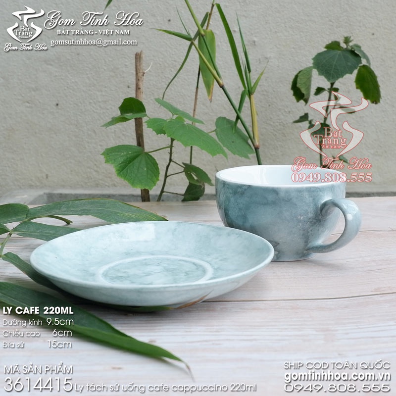 Ly tách cafe capuchino men vân đá 220ml gốm sứ Bát Tràng