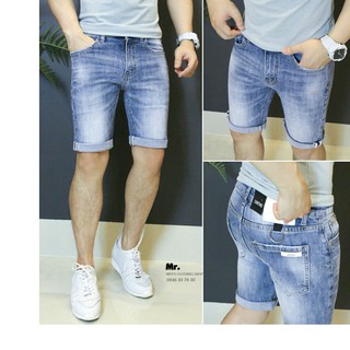quần short jean nam xanh nhạt trơn 033f
