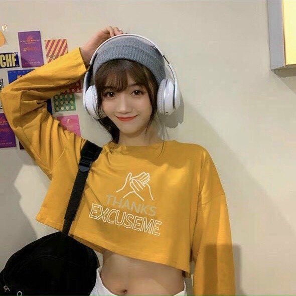  Áo Croptop tay dài nữ form rộng Unisex T H ANKS