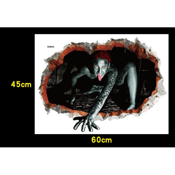 Decal dán tường Halloween - Cửa sổ 3D yêu tinh