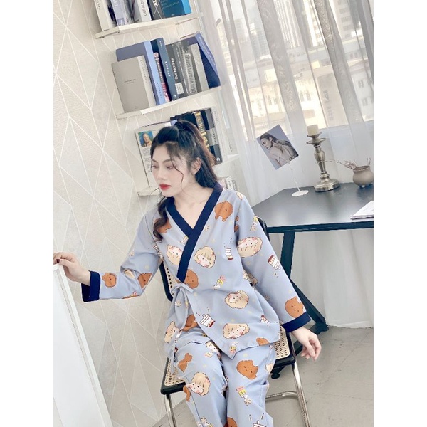Bộ mặc nhà kimono dài tay quần dài Bộ ngủ Yukata dài tay