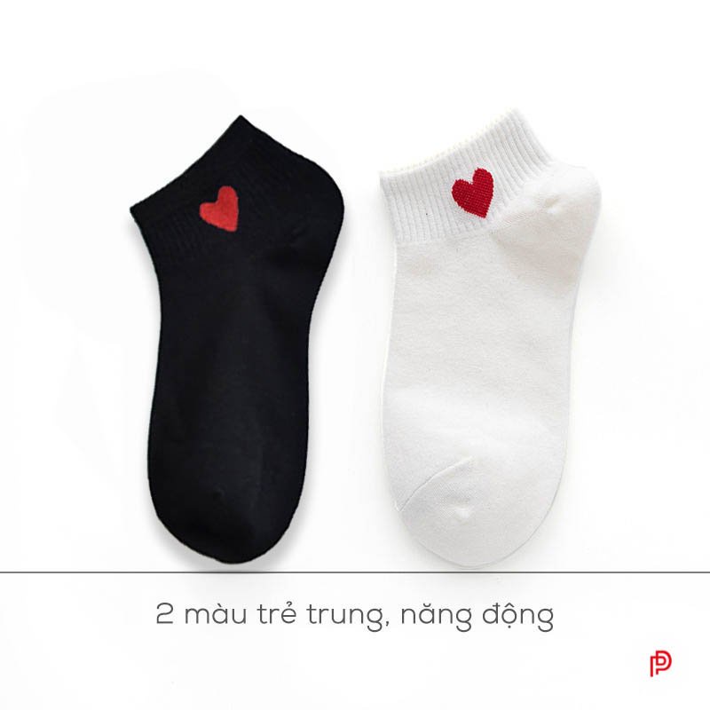 Tất vớ đen trái tim cotton co dãn 4 chiều set 5 đôi