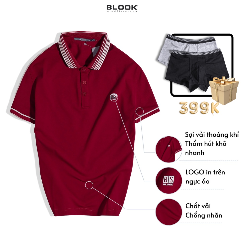 [Mã BMBAU50 giảm 7% đơn 99K] Áo polo nam slimfit BLOOK chất vải thun cá sấu cotton màu đỏ đô mã 42613 (HÌNH THẬT)