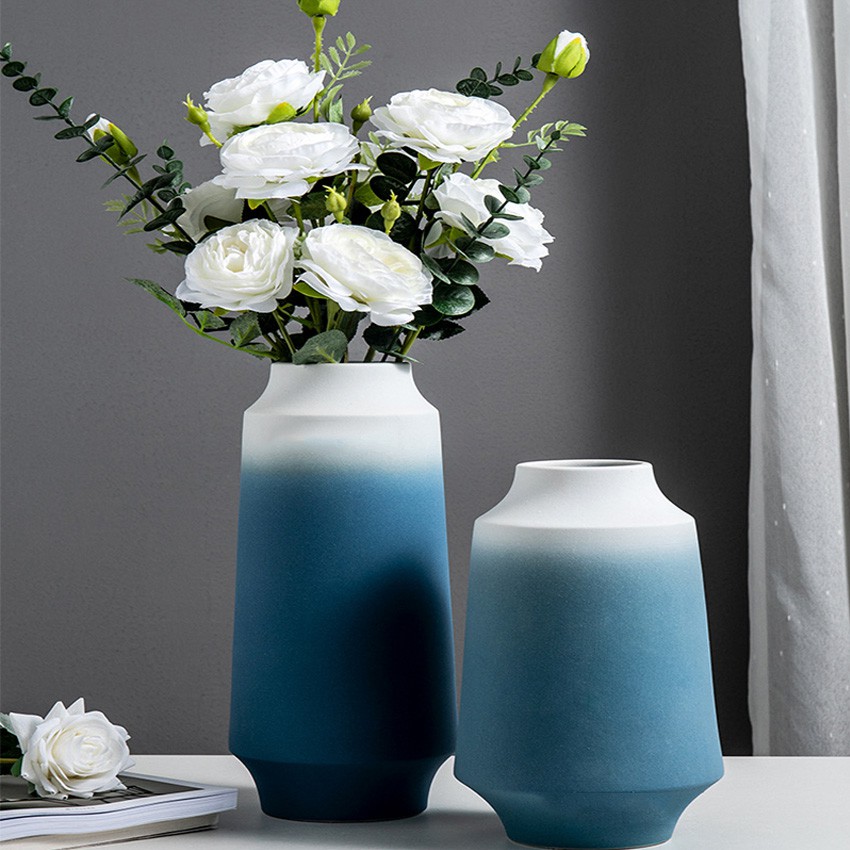 Lọ hoa gốm đẹp, bình hoa trang trí bằng gốm hình lục giác xanh dương cao cấp decor, trang trí bàn ăn, trang trí nhà đẹp