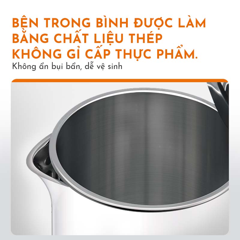 Bình đun siêu tốc GAABOR GK-S23P dung tích lớn 2.3L - 1500W - Thép không gỉ - Hàng chính hãng