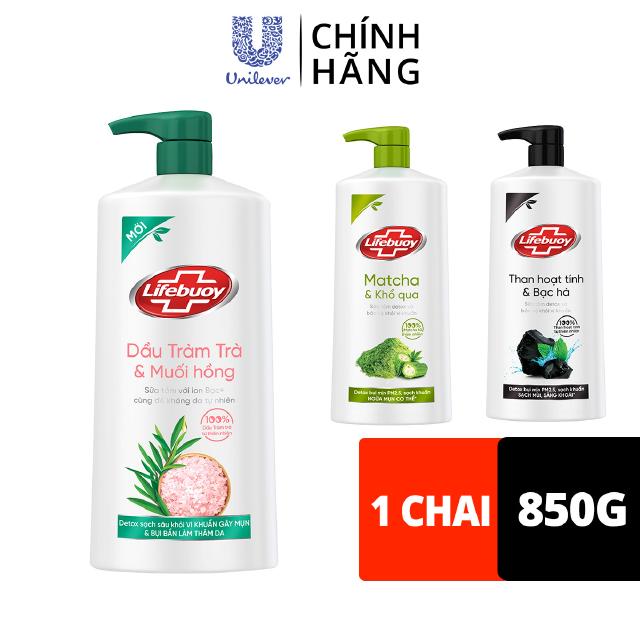 Sữa tắm detox Lifebuoy 850g chiết xuất từ thiên nhiên giúp ngừa mụn cơ thể và sạch sâu khỏi bụi mịn