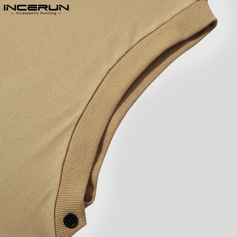 Áo Sweater INCERUN cổ tròn không tay thời trang xuân thu xẻ tà hai bên thời trang dành cho nam