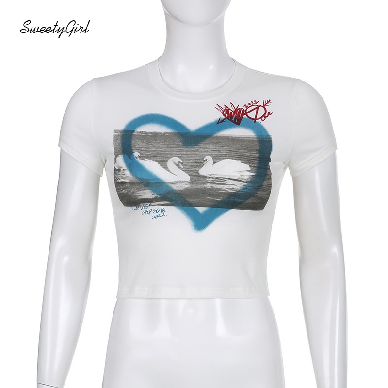 Áo Thun Crop Top Ngắn Tay Cổ Tròn In Họa Tiết Thời Trang 2022 Cho Nữ