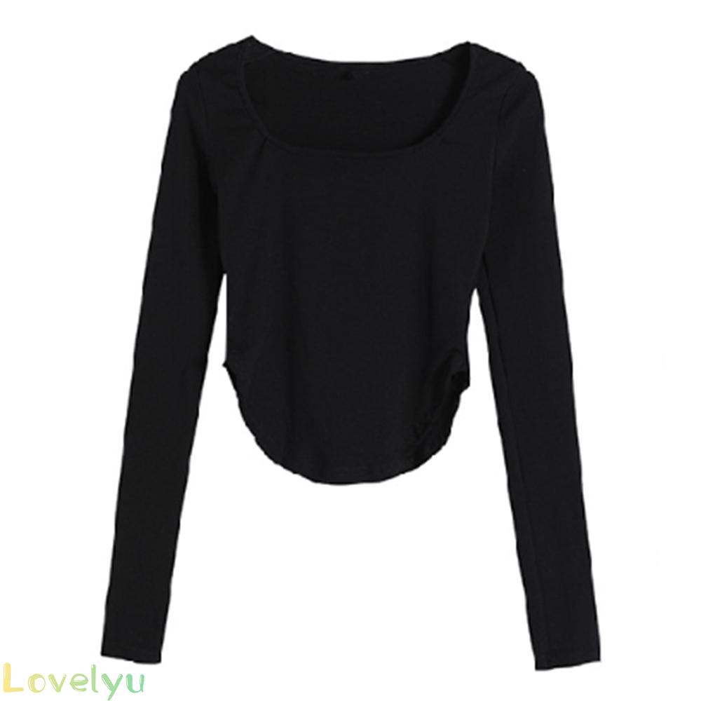 ◀READY▶Women Long Sleeve Tee Soft Comfort Irregular TShirt Retro Slim fit U Neck Top LsAajYZl# Good Quality