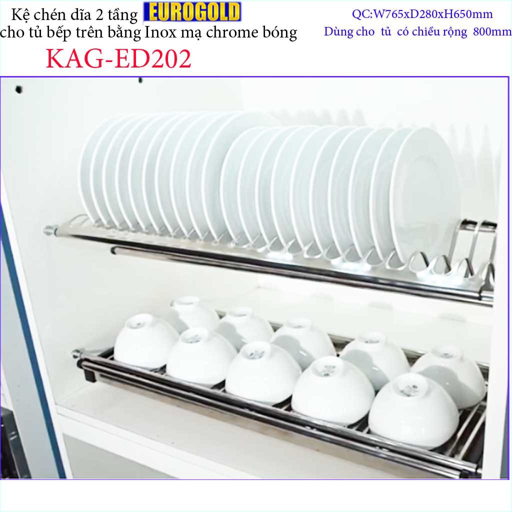 Kệ chén dĩa âm tủ KAG-ED202 - 76.5cm, Kệ chén bát chữ V 2 tầng Euro  76.5cm  khay hứng Inox nước thiết kế đẹp tiện dụng