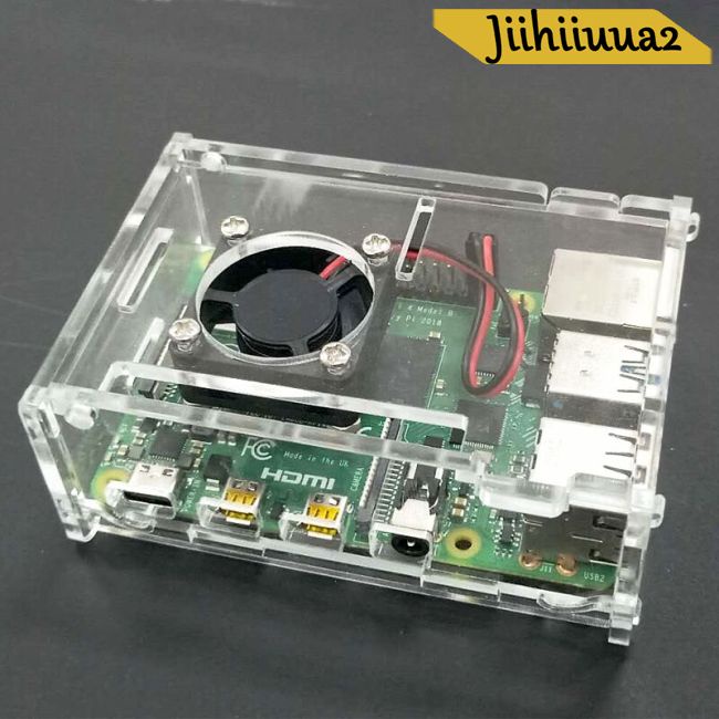 Vỏ Hộp Acrylic Trong Suốt + Quạt Tản Nhiệt CPU Cho Raspberry Pi 4 Model B