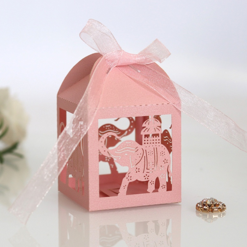 Set 50 Hộp Đựng Kẹo Hình Voi Có Ruy Băng Cho Tiệc Cưới
