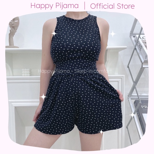 Bộ Đồ Mặc Nhà Áo 3 Lỗ Croptop Quần Dáng Váy Xòe Cực Xinh Chất Cotton Co Giãn Họa Tiết Chấm Bi Tim