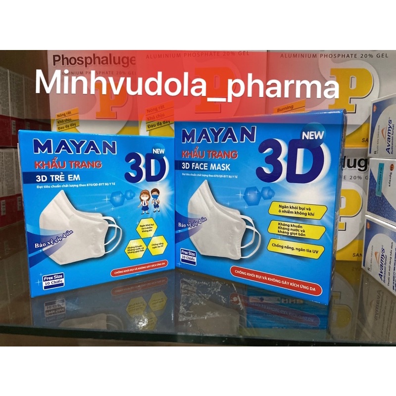 Khẩu trang Mayan 3D Trẻ em và Người lớn (hộp 10 chiếc)