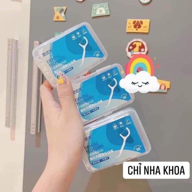 hộp 50 chỉ nha khoa , sạch răng miệng an toàn cho lợi