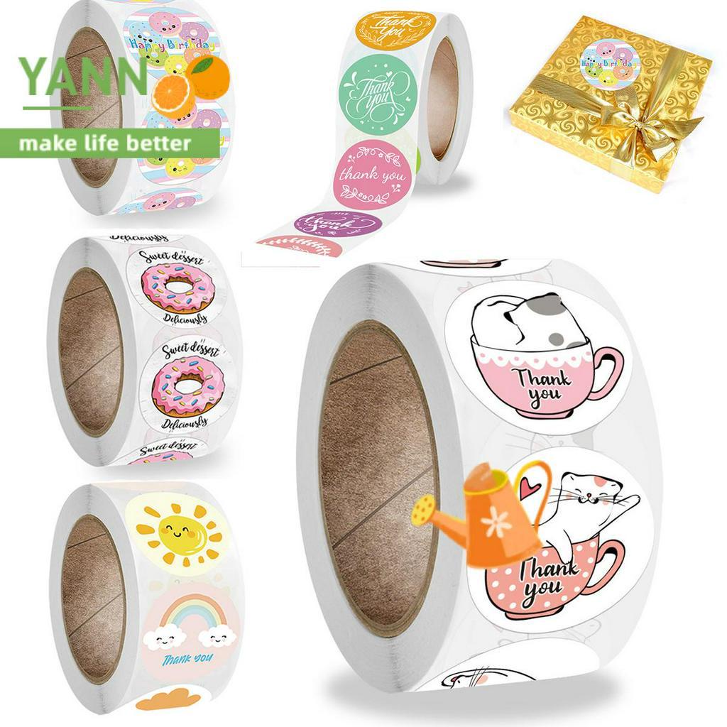 Nhãn Dán In Chữ Thank You Hình Cầu Vồng/ Bánh Donut/ Mặt Trời Độc Đáo Trang Trí Gói Quà DIY