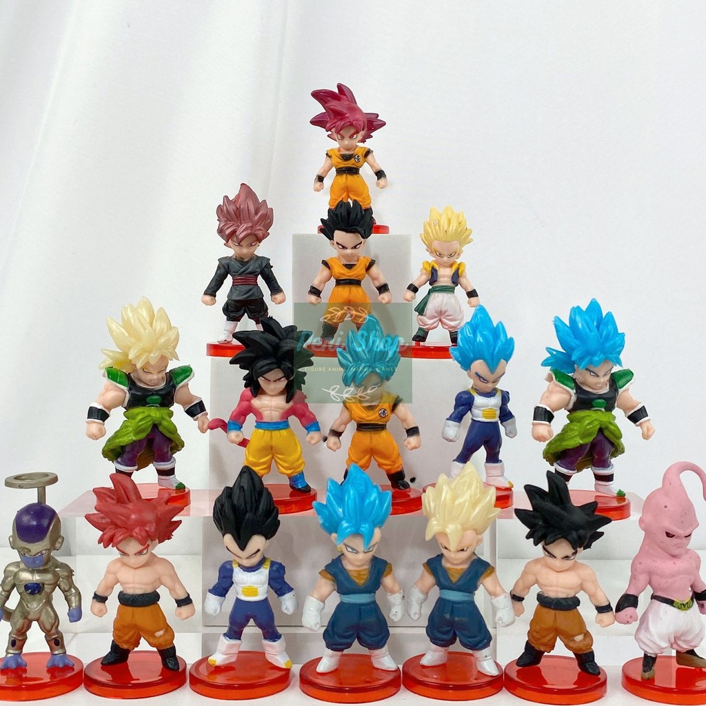 Bộ 16 Mô Hình Dragon Ball Chibi Nhân Vật Goku Gogeta Vegeta Broly Gohan Frieza Buu Ver.2 Cao 7cm - 7 Viên Ngọc Rồng