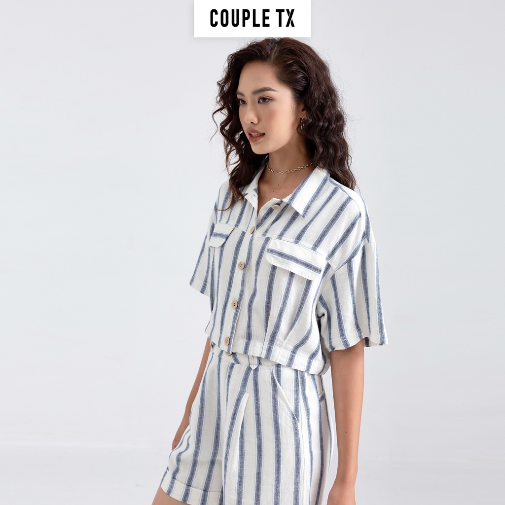 Áo Croptop Linen Couple TX Sọc Dọc WBL 2011