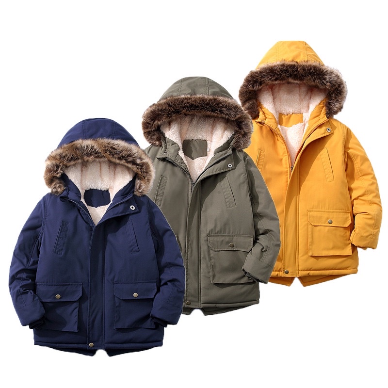 Áo khoác parka lót lông cừu ấm mềm cho bé trai bé gái