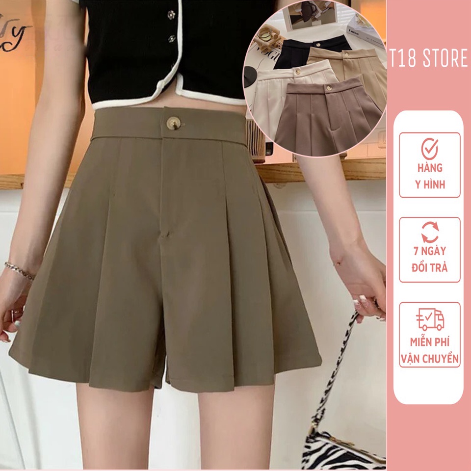Quần short giả váy nữ xếp ly quần sooc nữ ống rộng lưng cao QD15