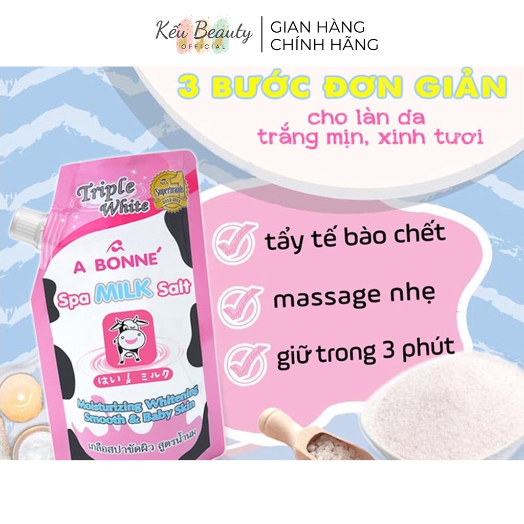 Combo muối tắm sữa bò tẩy tế bào chết A Bonne 350gr và Kem dưỡng trắng da 3W Clinic Crystal White Milky Pack 200ml