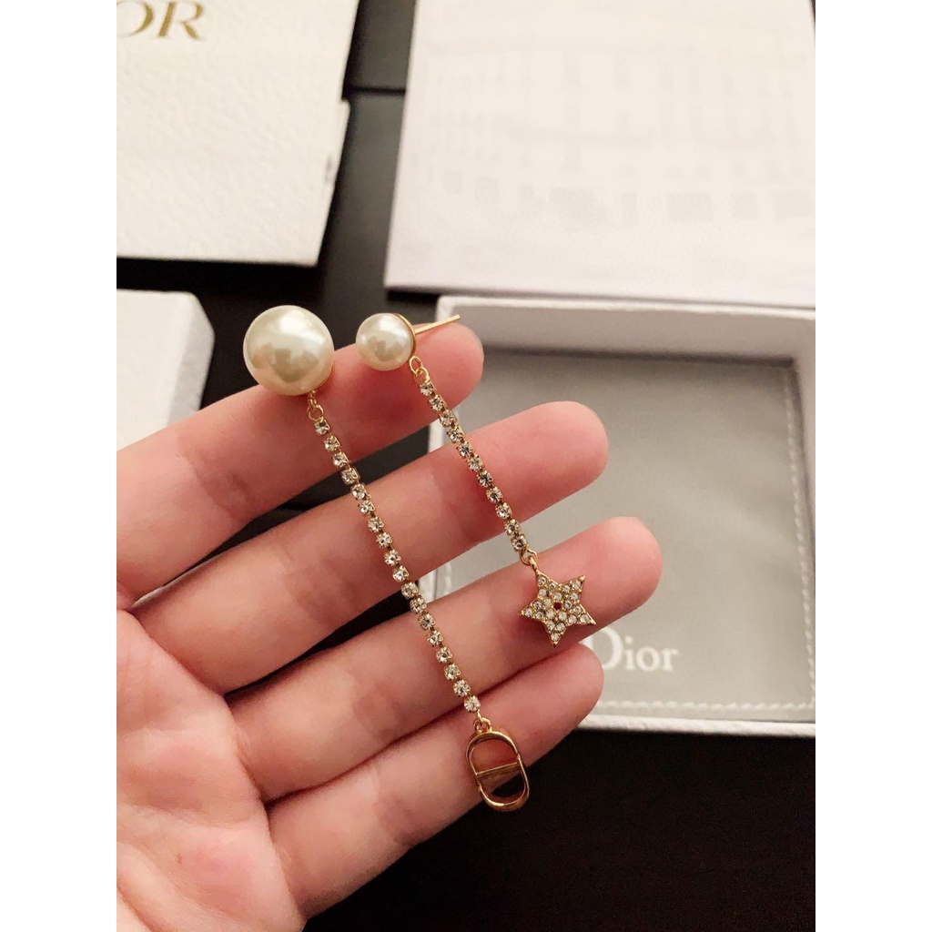 Bông Tai CD Khảm tua rua kim cương khuyên tai ngọc trai