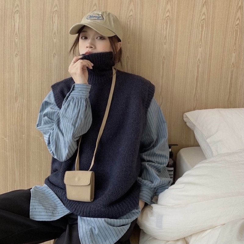 LOẠI 1 - Túi đựng airpod UNISEX thắt lưng, đeo hông, đeo cổ da lộn màu nâu tây mini CÓ 2 LOẠI DÂY ĐEO