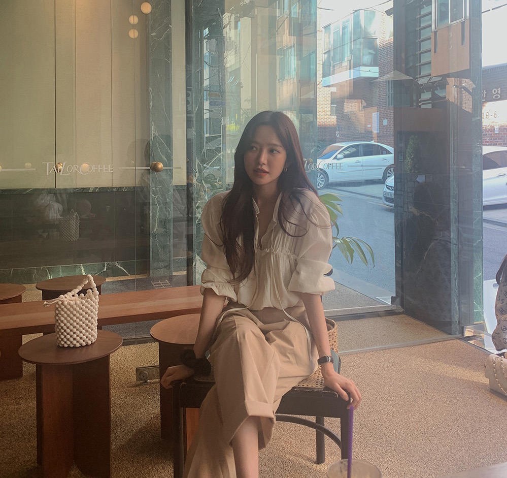 54420 Áo Sơ Mi Dài Tay Dáng Rộng Phối Dây Thắt Phong Cách Hàn Quốc Sành Điệu