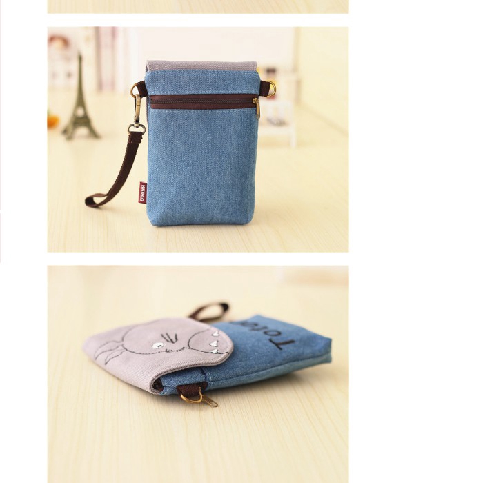 Túi đeo chéo đựng điện thoại vải canvas họa tiết totoro hoạt hình đáng yêu mới thời trang
