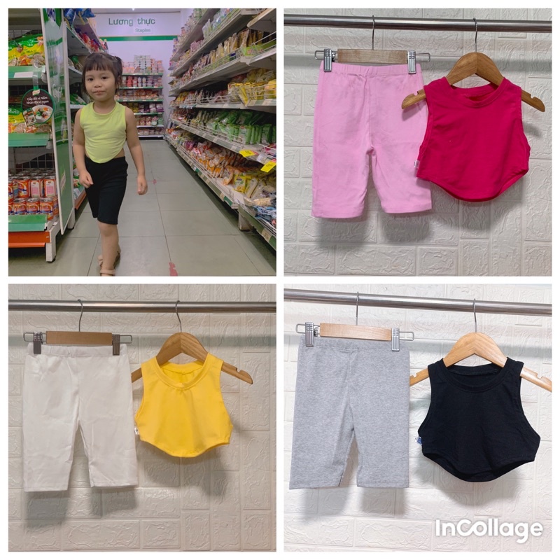 bộ áo croptop quần ngố bé gái