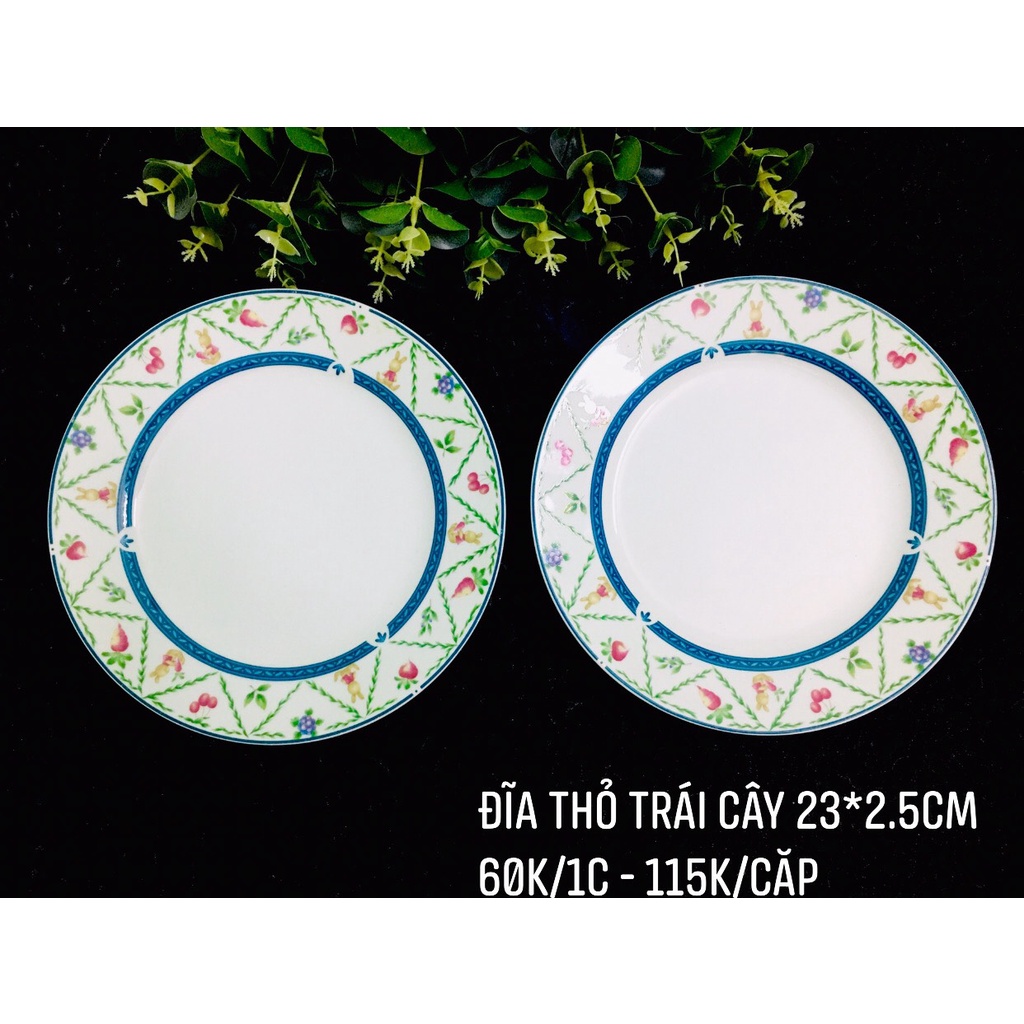 GỐM NHẬT - CẶP ĐĨA THỎ TRÁI CÂY