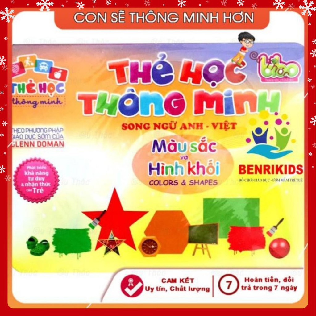 Đồ chơi giáo dục cho bé 2 tuổi💖FREESHIP💖Thẻ học thông minh song ngữ Anh Việt chủ đề màu sắc và hình khối