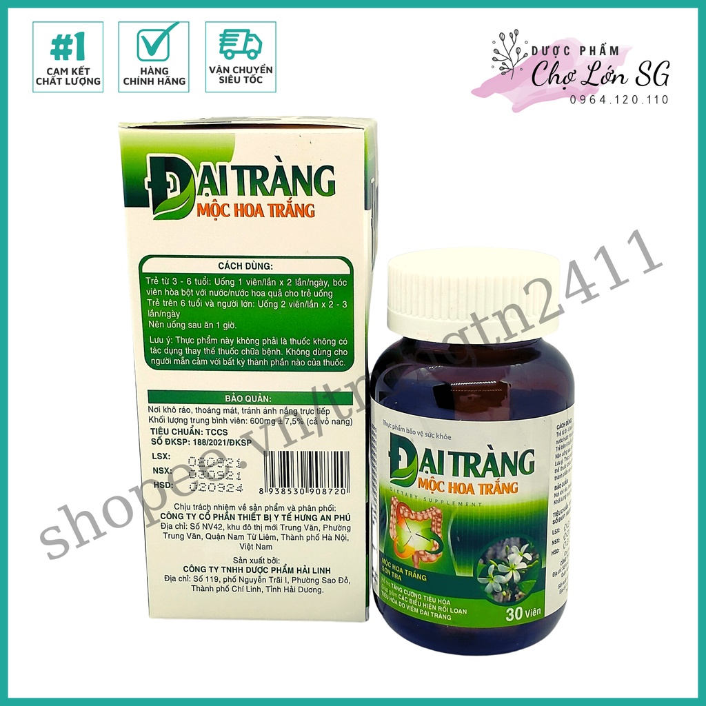 Viên uống Đại Tràng Mộc Hoa Trắng giảm các biểu hiện đầy hơi, ăn uống khó tiêu - hộp 30 viên
