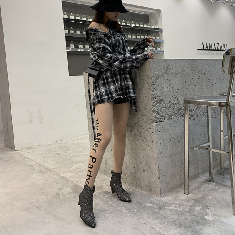 Quần tất đen siêu mỏng in chữ quyến rũ cho nữ