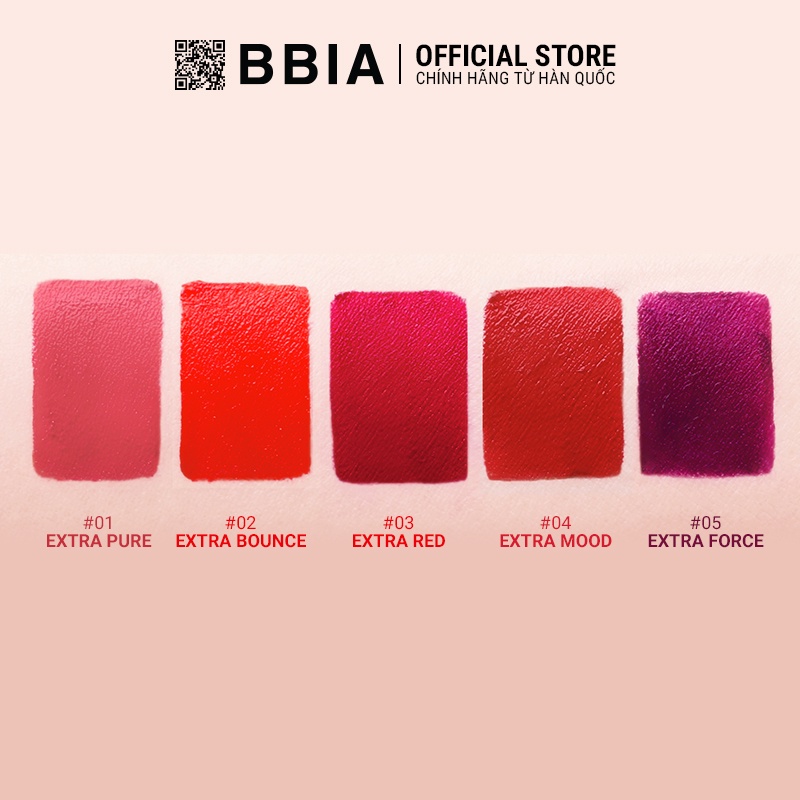 Son Kem Lì Bbia Last Velvet Lip Tint Version 1 - 02 Extra Bounce (Màu Đỏ Cam) 5g - Bbia Official Store