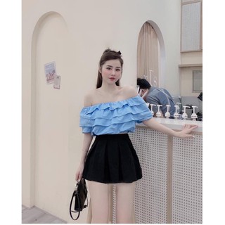 Áo croptop trễ vai thiết kế chun bèo cực xinh