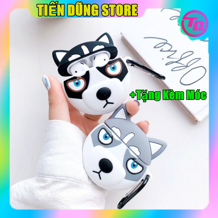 Vỏ Bảo Vệ - Đựng Tai Nghe Airpod Hình Sói Xám - Sói Đen CAO CẤP- DÙNG CHO Air 1 /Air 2/ i11/ i12/i99/i16/I200/I99